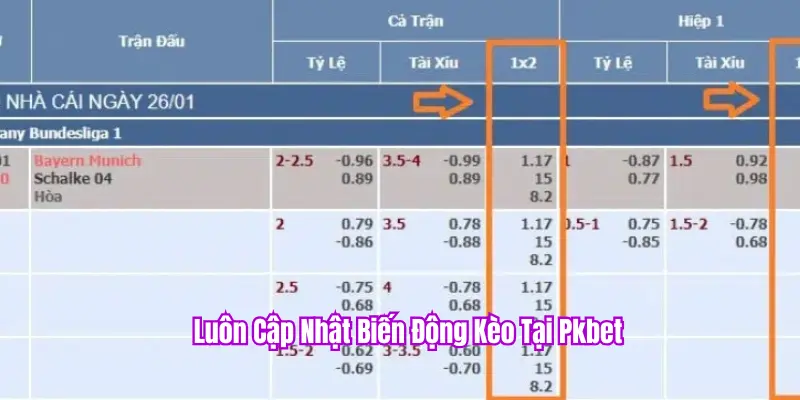 Cập nhật biến động kèo PKBET